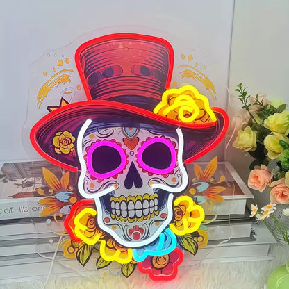 Letrero de Neón LED Calavera Mexicana - detalle