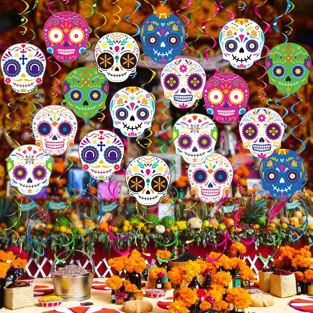 Guirnalda Espiral de Papel Día de los Muertos - ambientada